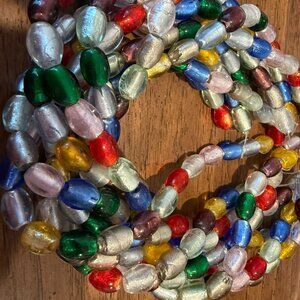 Nine 16" Strands Oval 10x15mm LAMPWORKED BEADS Venetian Style - Jewel Tones